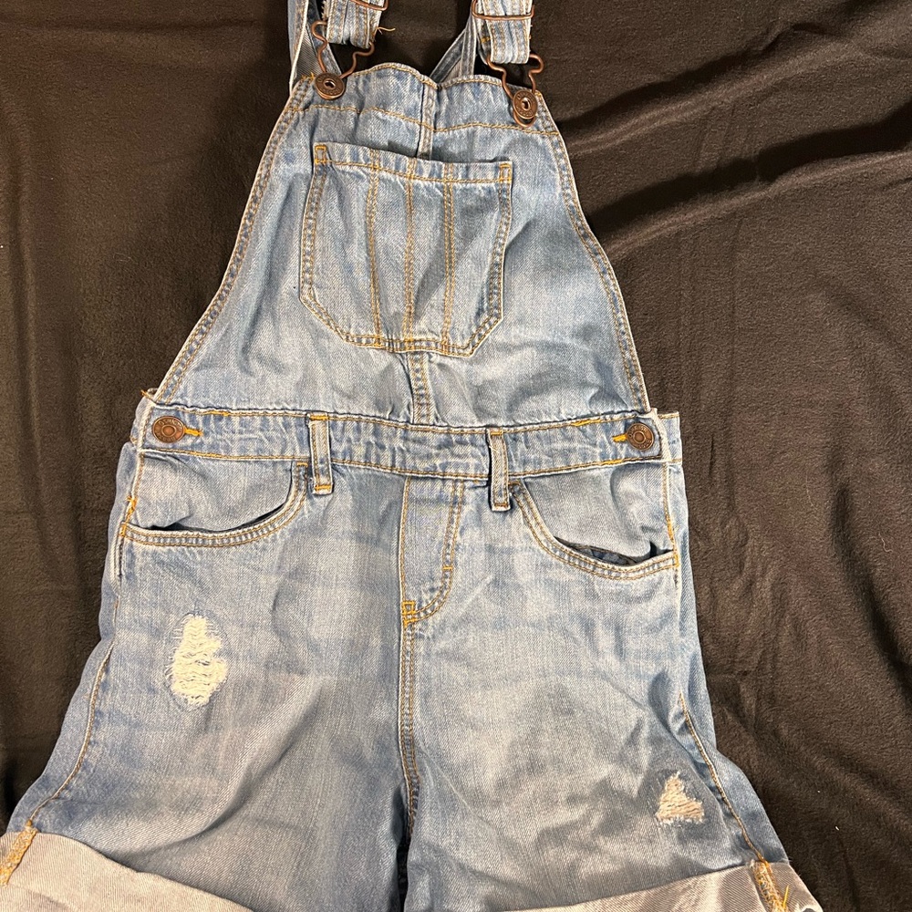 Denim‎ Overalls size 8 with Distressed Details